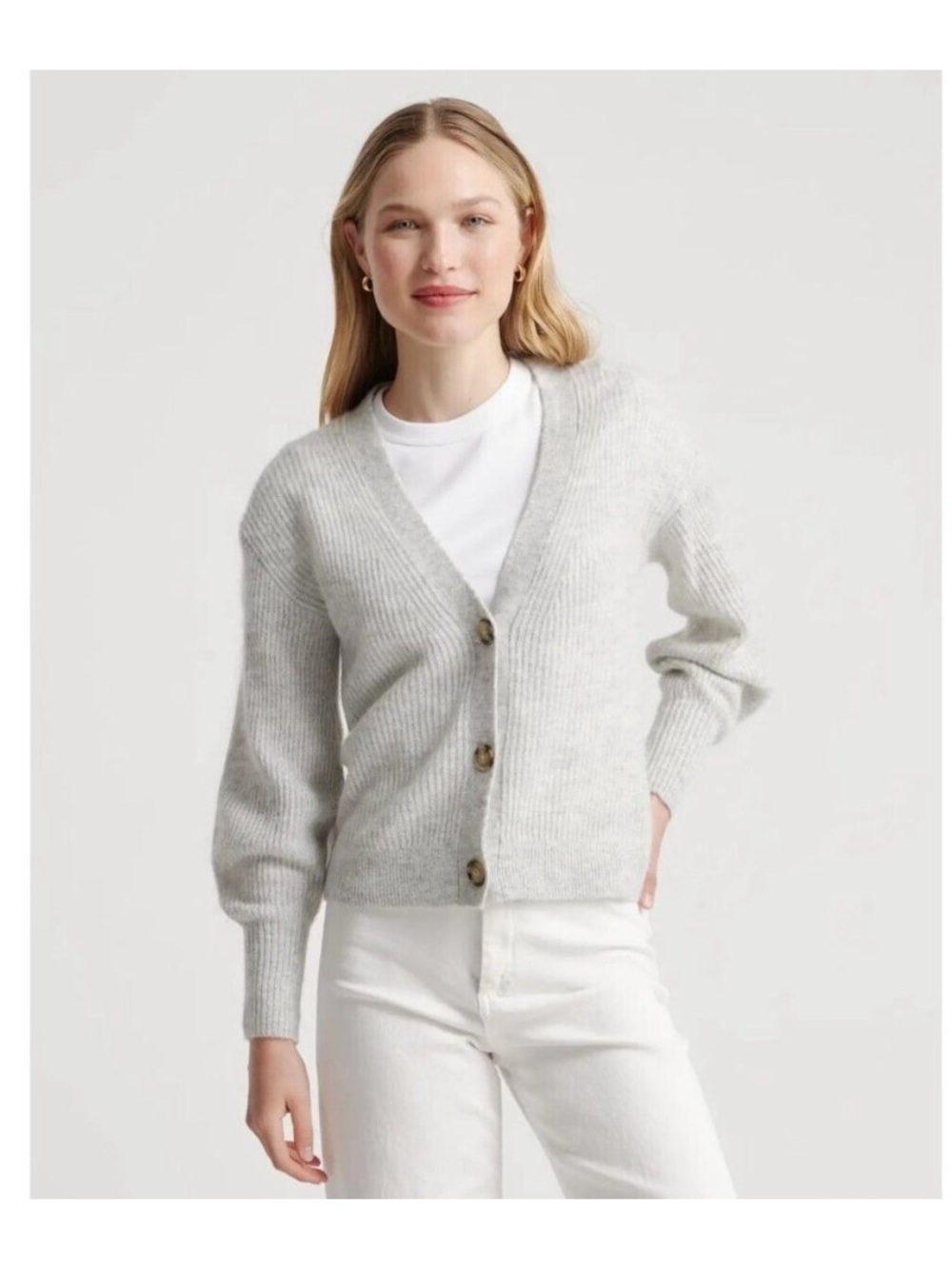 Quince Women's Light Gray Baby Alpaca-Merino Wool Cropped Cardigan sz S NWT